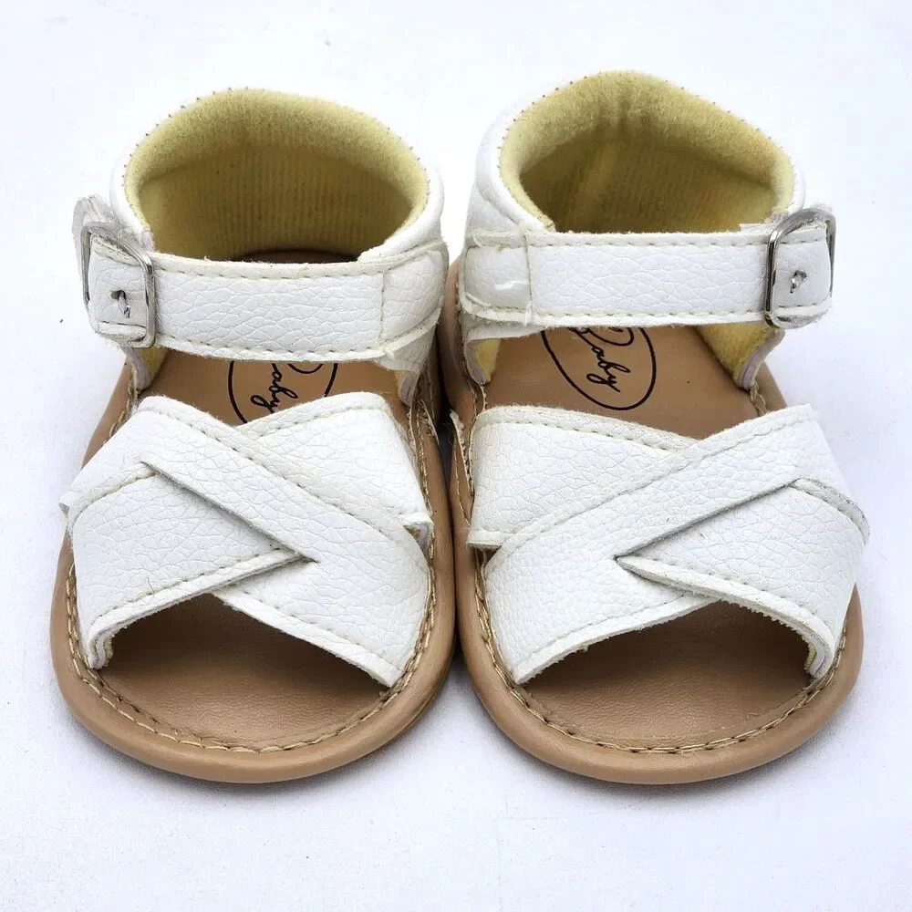 Baby Shoes Criss Cross Faux Leather Buckle Sandals White Infant Size 0-6 Months